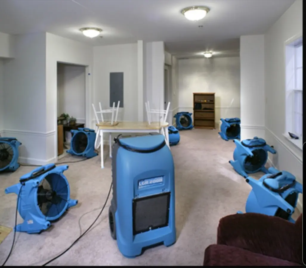 Air movers and dehumidifier setup for Water Damage Restoration in Oak Brook